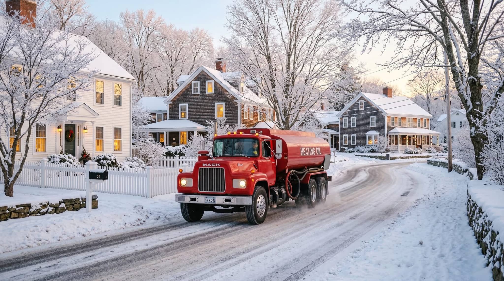 Oil truck delivering in winter